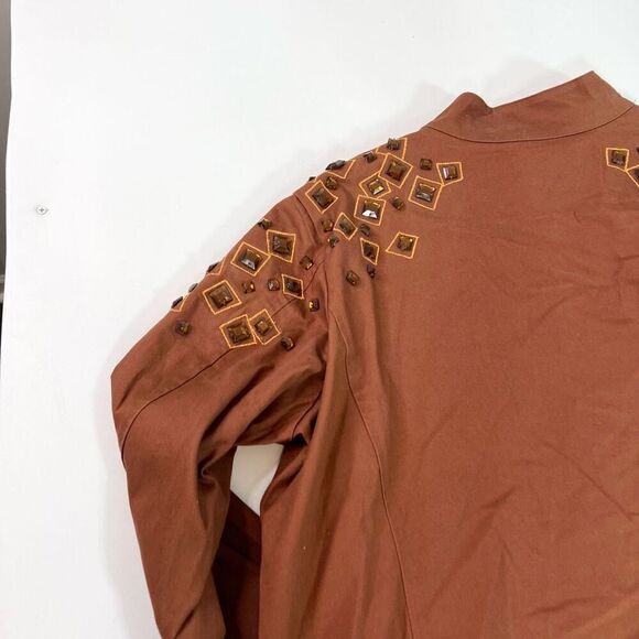 Bob Mackie Wearable Art Jacket Womens 1X Brown Cotton Embellished Gems Full Zip - Picture 7 of 11